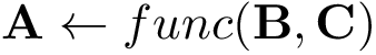 \[ \mathbf{A} \leftarrow func(\mathbf{B},\mathbf{C}) \]