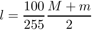 \[
l=\frac{100}{255}\frac{M+m}{2}
\]